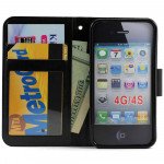 Wholesale iPhone 4S 4 Slim Flip Leather Wallet Case (Brown - Black)